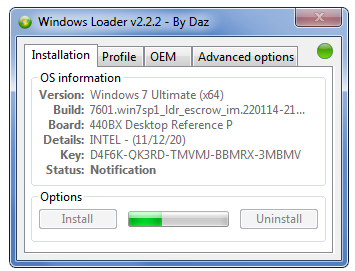 Активация Windows 7 в Windows 7 Loader Daz